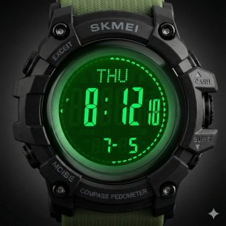 Купить Годинник Skmei 1356 (011987) Black-Green з Компасом та Крокоміром