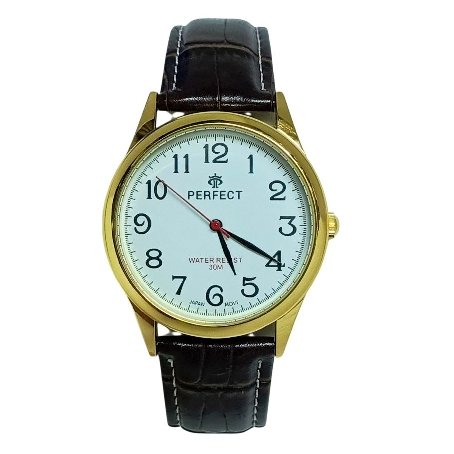 Купить Часы мужские на ремне Perfect C418-B d-38 (013894) (Gold White Braun)